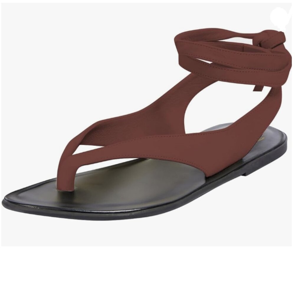 FOWT Wine Split Round Toe Sandals Lace up Strappy Soft Flip Flop Flats Shoes